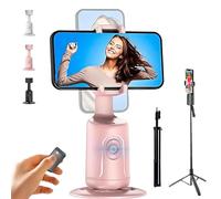 Smart AI Facial Recognition Phone Tripod 360 Pan & Tilt Stand, Auto Face Tracking Tripods, No App, Rechargeable Smart Shooting Stand with Remote for Video Recording (Pink, with Tripod)