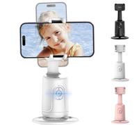 Smart AI Facial Recognition Phone Tripod, Auto Face Tracking Tripod 360° Rotating Cell Phone Stand, No App, Smart Motion Sense Stabilizer Holder with Remote for Video Recording (White)