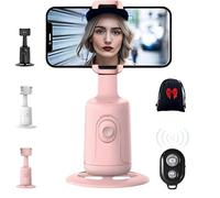 Smart AI Facial Recognition Phone Tripod, Rotation Auto Tracking Automatic 360 Camera Holder, Rechargeable Smart Shooting Stand, No APP, Camera Kit with Remote and Gesture Control (Pink)