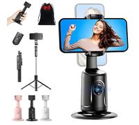 Smart AI Trépied de téléphone à reconnaissance faciale, rotation à 360°, trépied de suivi automatique du visage, télécommande et contrôle gestuel, sans application, angle rabattable et réglable (noir