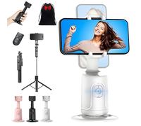 Smart AI Trépied de téléphone à reconnaissance faciale, rotation à 360°, trépied de suivi automatique du visage, télécommande et contrôle gestuel, sans application, angle réglable (blanc, avec trépied