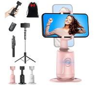 Smart AI Trépied de téléphone à reconnaissance faciale, rotation à 360°, trépied de suivi automatique du visage, télécommande et contrôle gestuel, sans application, angle réglable (rose, avec trépied)