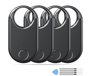 Smart Air Ttacker Tags Traceur Lot de 4, Finder Tag Traceur 5.3 Bluetooth iOS, Localisateur d'Objets Wallet Tracker Compatible avec Find My pour Valises Portefeuilles Clés, Batterie remplaçable . Noir
