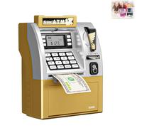 Smart ATM Piggy Bank, Electronic Money Saving Bank with Password, Digital Display & Coin Bill Slot, Balance Calculation Function for Gift (Gold)