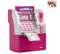 Smart ATM Piggy Bank, Electronic Money Saving Bank with Password, Digital Display & Coin Bill Slot, Balance Calculation Function for Gift (Pink)