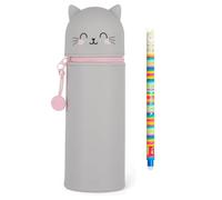 Smart Cutie Bundle - Trousse 2 en 1 en silicone souple Kawaii, Kitty, trousse à crayons et porte-stylo de bureau, capacité rétractable, fermeture éclair + stylo effaçable lama