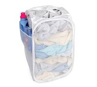 Smart Design Panier à linge carré pliable en maille de luxe avec poche latérale et poignées - Tissu VentilAir - Pour vêtements et linge - Pour la maison - Peut contenir 2 charges, 35,6 x 58,9 cm [Blanc]