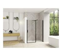 Smart Design porte centrale sans seuil 150 profilé noir verre transparent - KINEDO PA9064NTNE