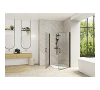 Smart Design porte pivotante angle sans seuil 75 profilé noir verre transparent - KINEDO PA90171NTNE