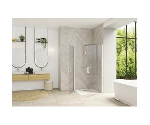 Smart Design porte pivotante angle sans seuil 80 profilé blanc verre transparent - KINEDO PA90172BTNE