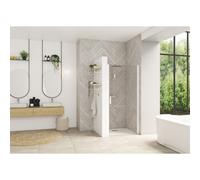 Smart Design porte pivotante sans seuil 80 profilé blanc verre transparent - KINEDO PA9042BTNE