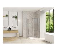 Smart Design porte pvt angle sans seuil 95 profilé chromé verre transparent - KINEDO PA90175CTNE