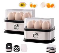 Smart Egg Cooker with Auto Shut, Rapid Egg Cooker Electric 6 Eggs Capacity, Hard, Medium, Soft Boiled Egg Poacher, egg steamer, Poached with A Silicone Insulation Clip (2PC)