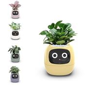 Smart Flowerpot, Ai Smart Plant Pot avec expressions multiples, Assistant d'usine d'entretien, 7 capteurs intelligents, prend en charge l'intégration Smart Home, maintenance Big Data des plantes jaune
