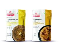 Smart Food Aloo Paratha Dual Combo-06, Instant Aloo Paratha, Puran Poli Mix, prêt à cuisiner, aliments maison avec saveurs cueillies à la main, lot de 2 (un de chaque)