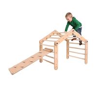 Smart Fox Wood Montessori Kit d'échafaudage en bois avec rampe double face, triangle d'escalade réglable avec toboggan en bois pour enfants de 1 à 6 ans