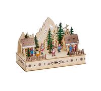 SMART GARDEN-Village boisé du Père Noël en bois naturel rouge et vert à 6 LED sur piles - 28 x 14 x 20 cm