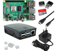 smart-home-komponente Raspberry Pi 4 Kit de démarrage 4 Go/Carte SD 32 Go/Alimentation USB-C/Boîtier Noir/Câble Micro HDMI / 3 dissipateurs Thermiques