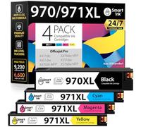 Smart Ink Lot de 4 cartouches d'encre de rechange compatibles pour HP 970 XL 971 XL 970XL 971XL Remplie d'encre Kodak (noir et cyan/magenta/jaune) à utiliser avec Officejet Pro X451dn X476dn MFP