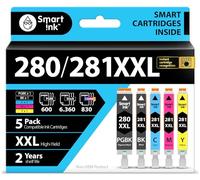 Smart Ink Lot de 5 cartouches d'encre de rechange pour Canon 281 280 PGI-280XXL CLI-281XXL pour imprimantes Canon Pixma TR8520 TS9120 TS6120 TR8620 TR8620a TS6320 TR7520 PGBK/BK/C/M/Y