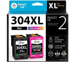 Smart Ink Remanufacturées Cartouches d'encre Remplacement pour HP 304XL 304 XL High Yield 2 Pack (Noir & Couleur) pour DeskJet 2620 2625 2630 2635 2655 3700 3720 3730 3755 Envy 5010 5010 5020 5052