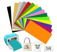 Smart Iron On for Cricut Joy, 16 couleurs Film pour traceur textile Smart Heat Transfer Vinyle, film flexible traceur textiles à repasser, sans tapis de découpe pour T-shirts, sweats à capuche,