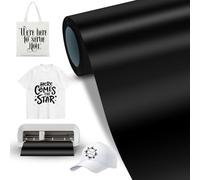 Smart Iron On for Cricut Joy Xtra - Noir - 24 x 200 cm - Film pour traceur textile Smart Heat Transfer - Rouleau de vinyle flexible pour traceur textile - À repasser - Sans tapis de découpe - Pour