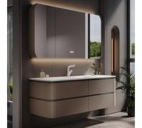 Smart LED Armoire de salle de bain avec miroir mural flottant avec 4 grands tiroirs de rangement en bois massif pour elle 130 cm et 110 cm Options