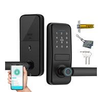 Smart Lock, Serrure de Porte d'Entrée Sans Clé Avec Poignée Noire Mate Sleek Mat, Clavier Électronique Deadbolt, Empreinte Digitale et Clavier Tactile, Verrouillage de Porte
