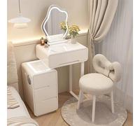 Smart Makeup Vanity avec miroir éclairé par LED, table extensible et tabouret rembourré en bois massif - Blanc 50 cm, parfait pour les amateurs de beauté