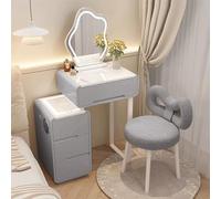 Smart Makeup Vanity avec miroir éclairé par LED, table extensible, tabouret rembourré en bois massif, gris, 60 cm, parfait pour les amateurs de beauté.