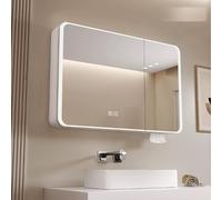 Smart Mcine Armoire de salle de bain murale en aluminium avec lumières LED, miroir HD, anti-peluches, contrôle tactile et support de papier - Sto Solut moderne.