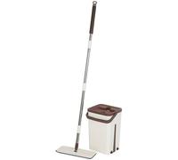 Smart Mop Compact - Balai à tête pivotante 360°- Pratique Washing-Free rétractable Balai Plat + Seau à double compartiment + 2 linge