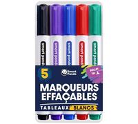 Smart Panda 5 Feutres Tableau Blanc Effaçables à Sec - Pointe Ogive Épaisse, Trait Large et Net, Prise en Main Facile pour Enfants - Marqueurs Ardoise Couleurs Vives (Lot de 5)