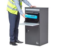 SMART PARCEL BOX Boite aux Lettres 2 Portes, Boite à Colis Extérieur sur Pied, Acier galvanisé, Extra Large, Serrure 3 clés, Gris foncé, 48.5 x 45.5 x 102.5 cm