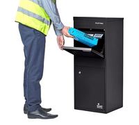 SMART PARCEL BOX Boite aux Lettres 2 Portes, Boite à Colis Extérieur sur Pied, Acier galvanisé, Large, Serrure 3 clés, Noir, 41.5 x 38.5 x 102.5 cm