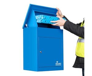 SMART PARCEL BOX Boite aux Lettres Colis, Fixation Murale, Individuelle, Acier galvanisé, 3 clés, Bleu, 44 x 35 x 58 cm