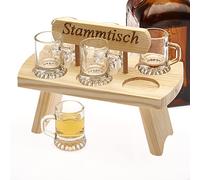 Smart-Planet Plateau à liqueur en bois avec 6 verres pour liqueur et liqueur - Banc à liqueur rustique avec inscription « Table commune » - Verres à liqueur