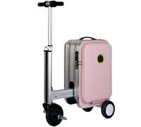 Smart Rideable Trottinette à bagages pour adultes avec poignée télescopique, batterie amovible, port USB, serrure TSA, idéale pour les voyages à l'aéroport, rose, B