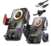 Smart Rotating Phone Holder and Wireless Charger 2-in-1 Car Phone Holder, Induction Car Phone Holder, Auto Clamp Function, 15W Fast Charging (Gris, 15W)