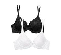 Smart & Sexy Lot de 2 Soutiens-Gorge Push-up en Dentelle Signature pour Femme, Opaque, Teinte Noire/Blanc, 90A