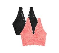 Smart & Sexy Signature Lace Deep V Bralette Lot de 2 Soutiens-Gorge Plongeant Pêche/Noir Taille XL