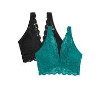 Smart & Sexy Signature Lace Deep V Neck Wireless for Women with Support, and Bralette Pack Soutien-Gorge Plongeant, Fanfare/Black Hue, L (Lot de 2) Femme