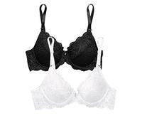 Smart & Sexy Signature Lace Push-up Bra - Padded Underwire Lingerie with Adjustable Straps Soutien-Gorge, Transparent, Teinte Noire/Blanc 2 PK, 36C (Lot de 2) Femme