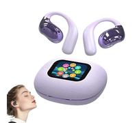 Smart Sport Clip-on Bluetooth Earbuds with Digital Screen, YJ33 AI Translator Wireless Headphones, Ear Hook Style, Noise Cancelling Bone Conduction Open-Ear Earbuds (Purple,AI Translation)
