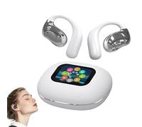 Smart Sport Clip-on Bluetooth Earbuds with Digital Screen, YJ33 AI Translator Wireless Headphones, Ear Hook Style, Noise Cancelling Bone Conduction Open-Ear Earbuds (White,AI Translation)