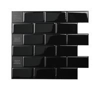 Smart Tiles Credence Adhesive pour Cuisine - Subway Noir, Carrelage Adhesif Mural salle de bain 3D, 10 Stickers Muraux (27.81x24.64 cm), Autocollant Carreaux Adhesif fabriqué au Canada, facile à poser