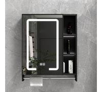 Smart Touch Armoire de salle de bain avec miroir rétroéclairé, rectangulaire, montage mural, étanche, retrait de charnière en un clic, rangement élégant pour salle de bain moderne