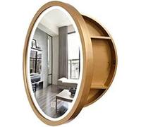 Smart Touch Miroir de salle de bain LED avec rangement mural rond en bois Finition marron 70 cm - Solution d'éclairage et de nization élégante pour salle de bain moderne