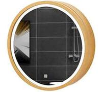 Smart Touch Miroir de salle de bain LED rond en bois à montage mural Sto Unité entièrement assemblée Marron h 70 cm